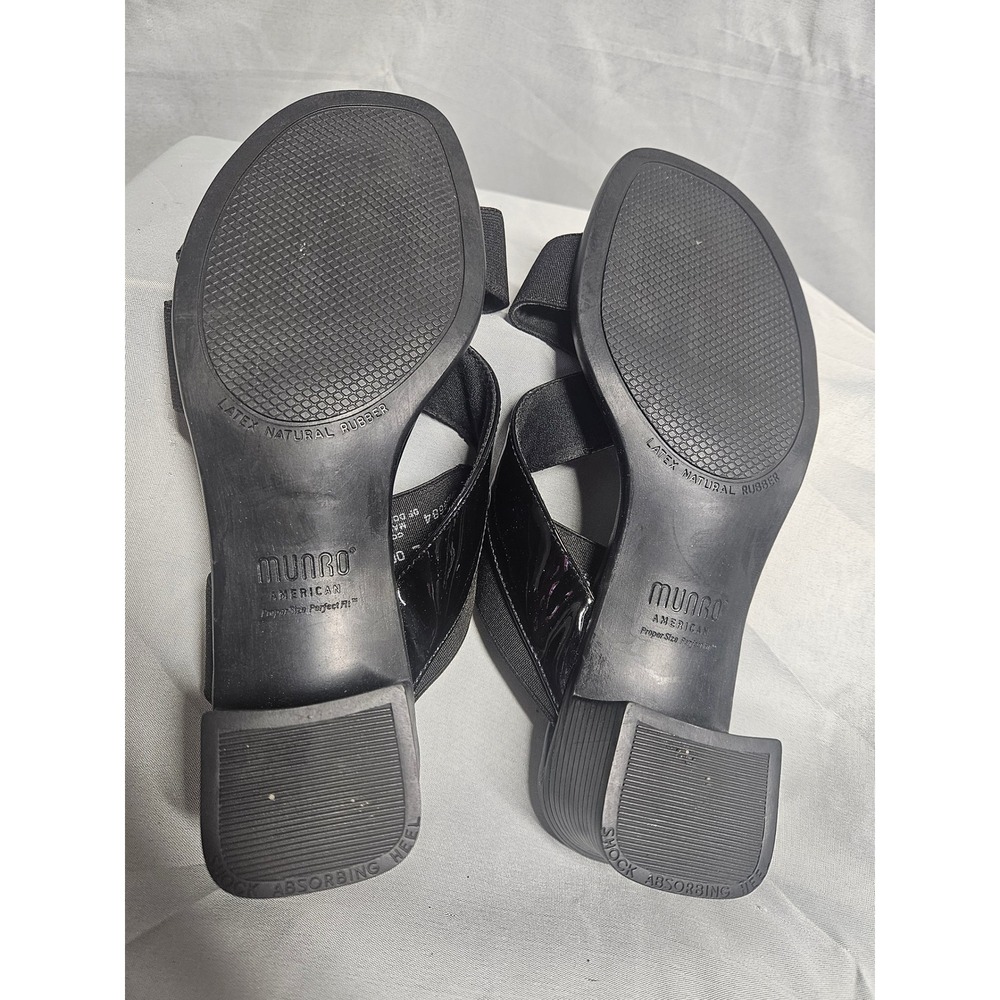 Munro American Womens 6.5 WW Black Patent Elastic Low Block Heel Slide Sandals - Picture 5 of 8